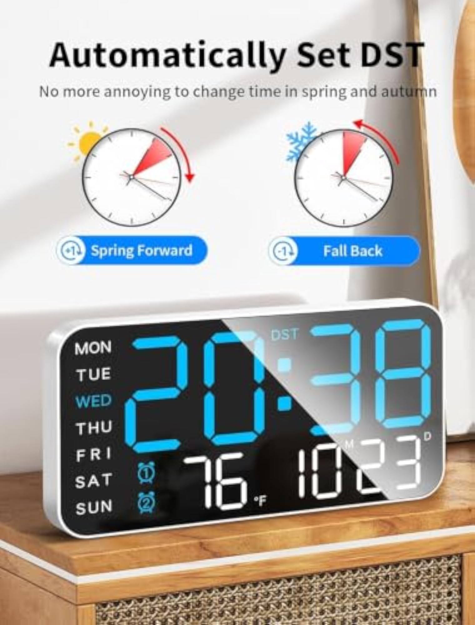 Digital Alarm Wall Clock with Large LED Display